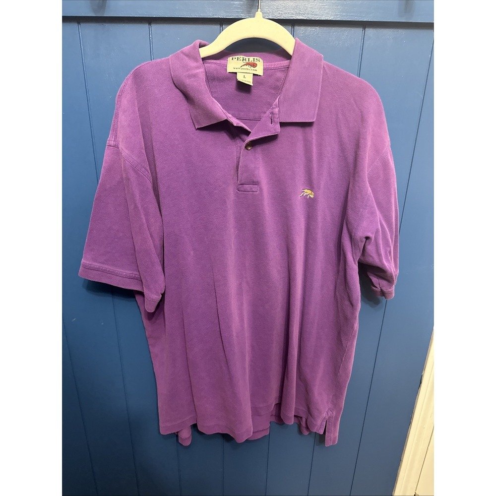 Perlis Pique Polo Shirt Men Large Purple Peruvian Cotton Crawfish Logo New Orlea